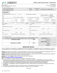 Document preview: VT Form VD-113 Application for Vessel Validation - Vermont