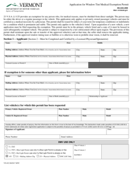 Form VN-022 Application for Window Tint Medical Exemption Permit - Vermont