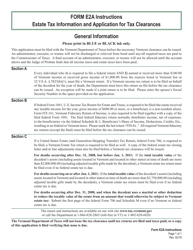 Document preview: Instructions for VT Form E2A Vermont Estate Tax Information and Application for Tax Clearances - Vermont