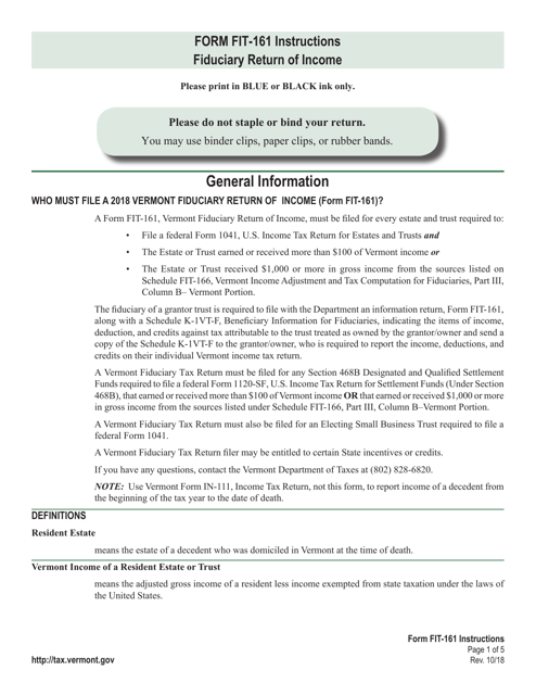 VT Form FIT-161  Printable Pdf