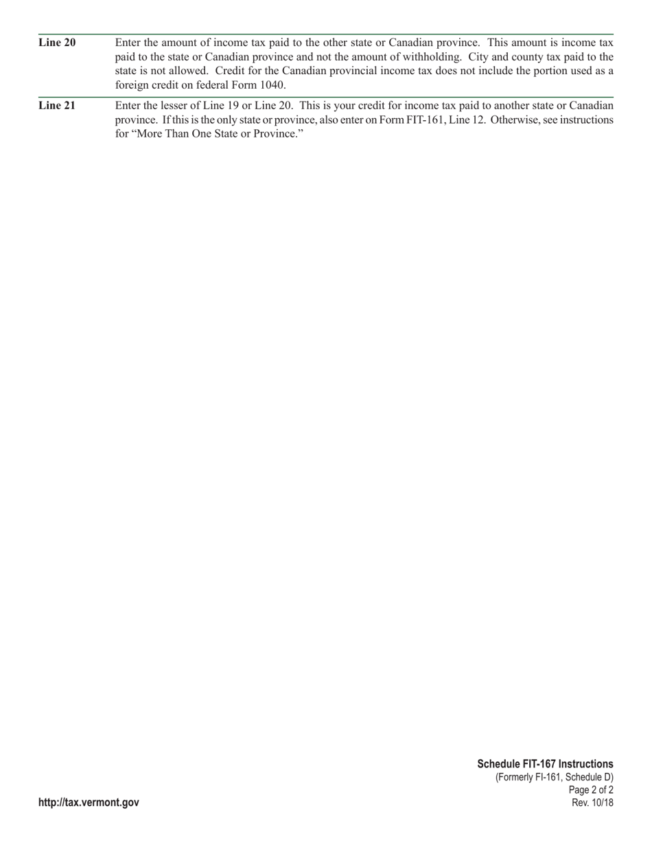 Instructions for Schedule FIT-167 Vermont Credit for Tax Paid to Other State or Canadian Province for Fiduciaries - Vermont, Page 2