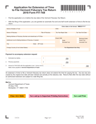 VT Form FIT-168 &quot;Application for Extension of Time to File Vermont Fiduciary Tax Return&quot; - Vermont, 2018