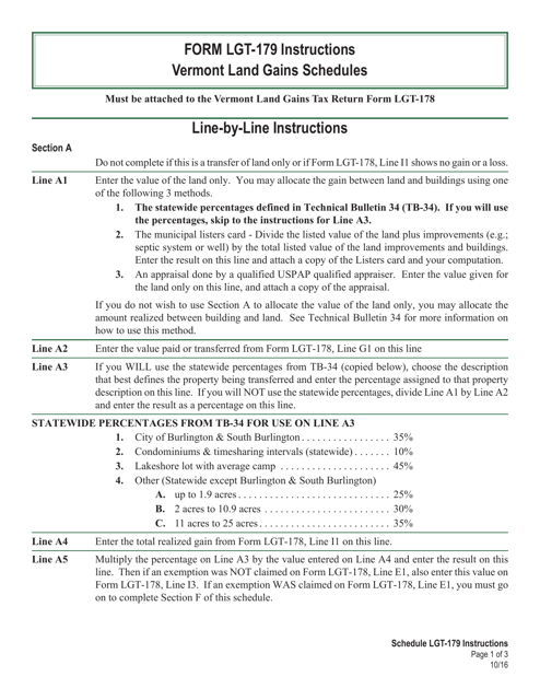 Instructions for VT Form LGT-179 Vermont Land Gains Schedules - Vermont