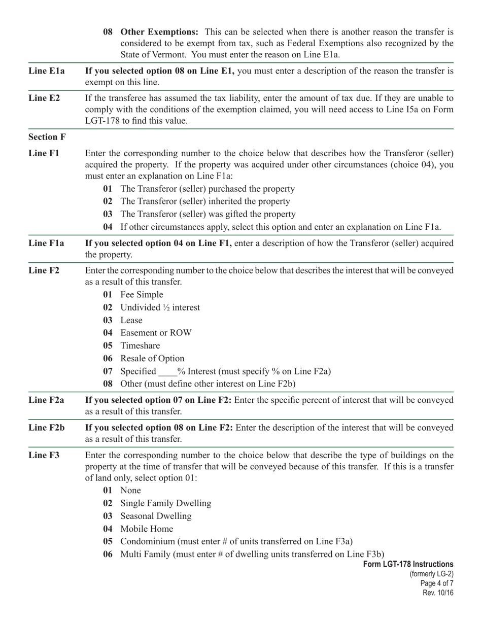 Instructions for VT Form LGT-178 Vermont Land Gains Tax Return - Vermont, Page 4
