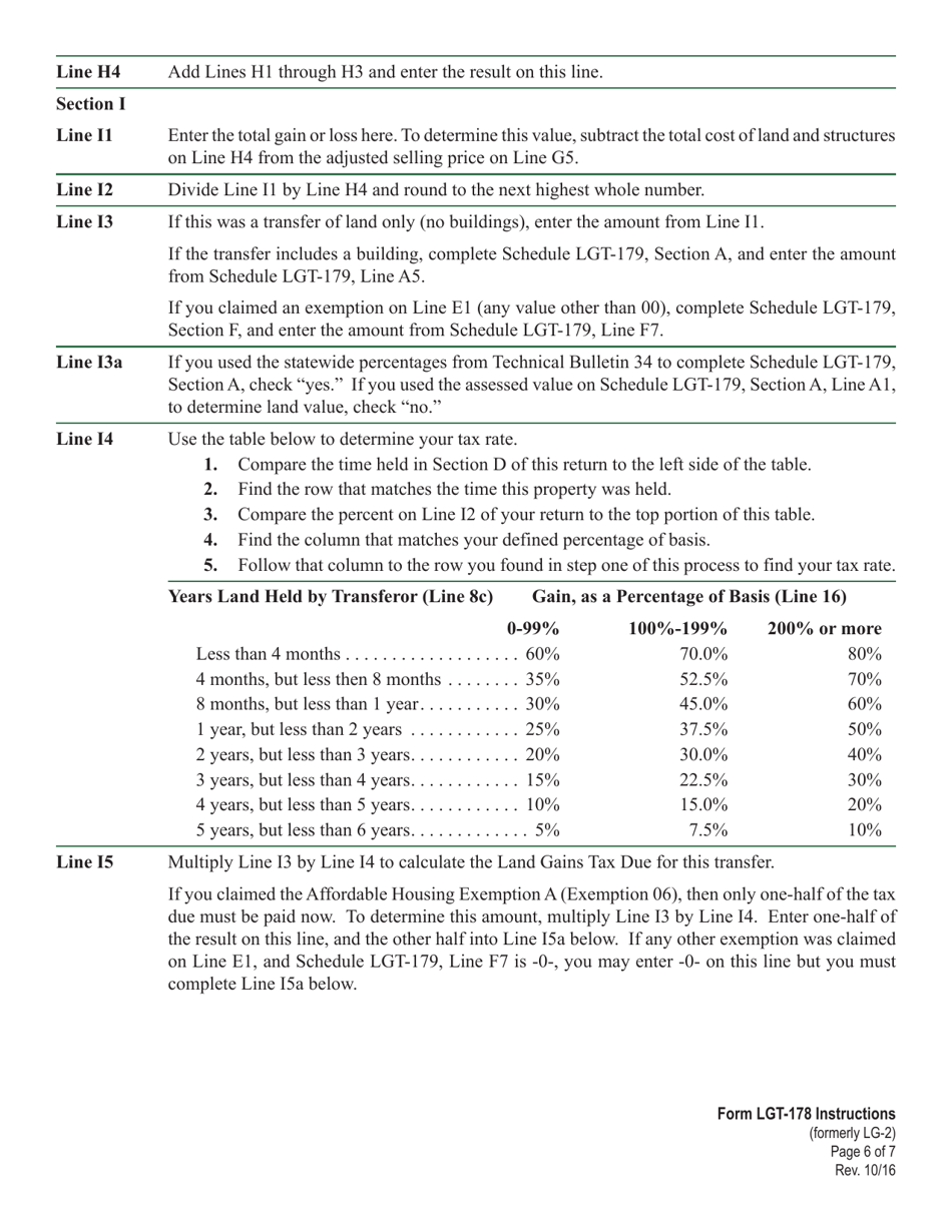 Instructions for VT Form LGT-178 Vermont Land Gains Tax Return - Vermont, Page 6