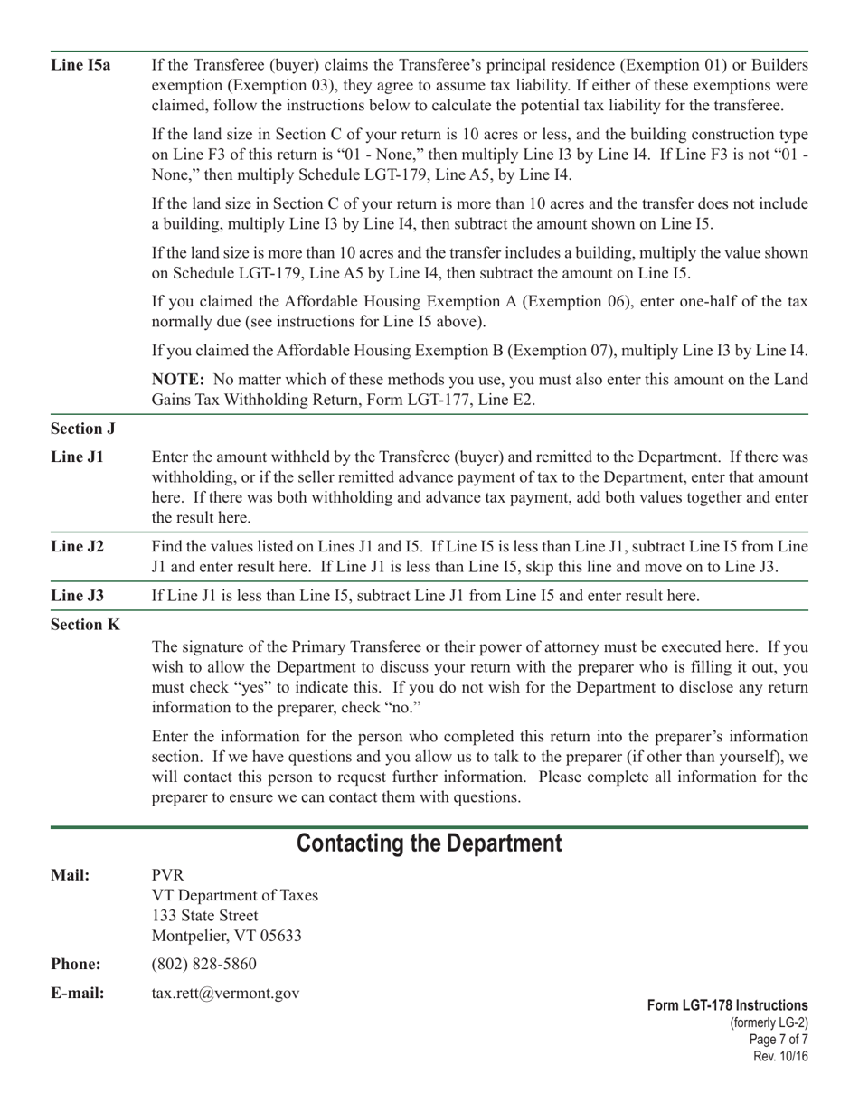 Download Instructions for VT Form LGT178 Vermont Land Gains Tax Return