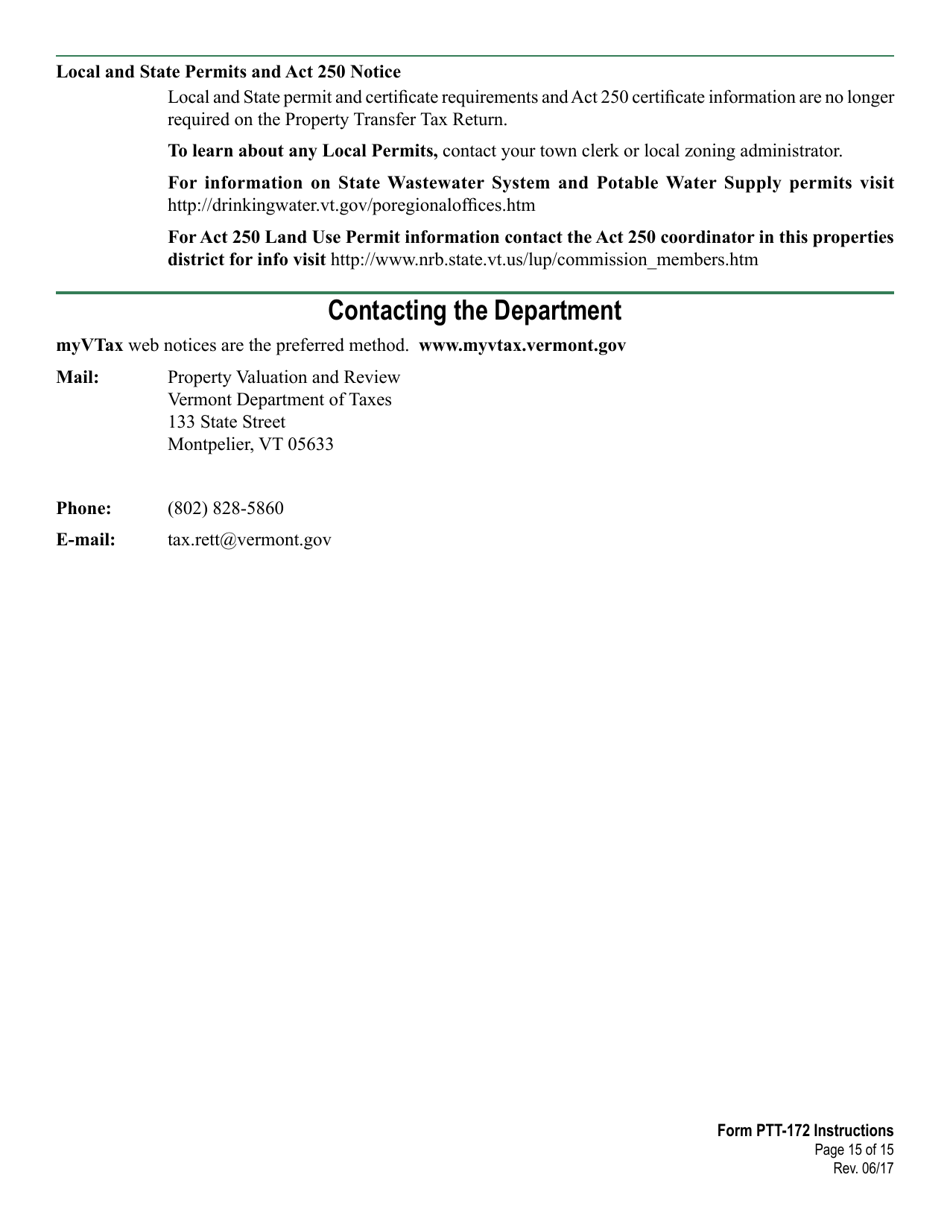 Instructions for VT Form PTT-172 Property Transfer Tax Return - Vermont, Page 15