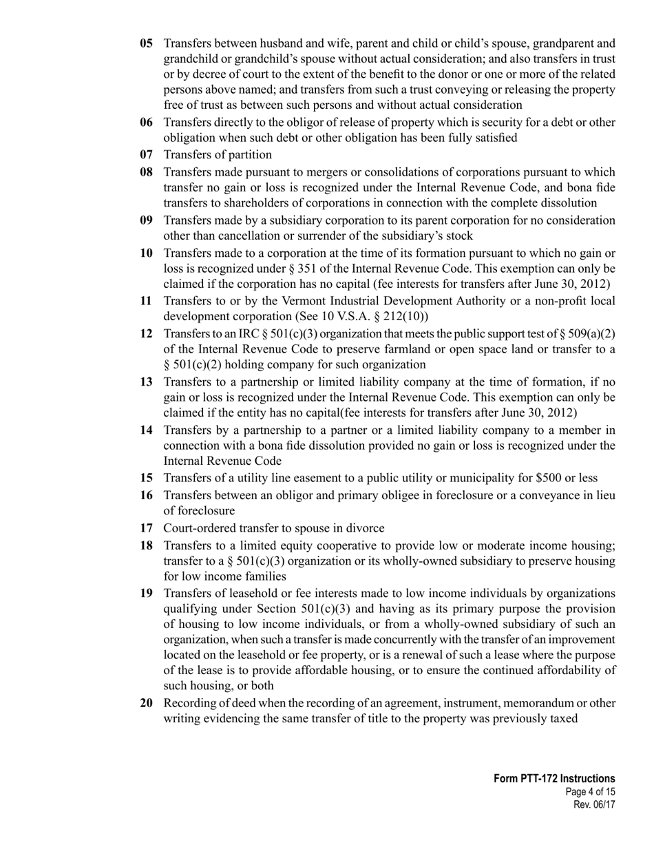 Instructions for VT Form PTT-172 Property Transfer Tax Return - Vermont, Page 4