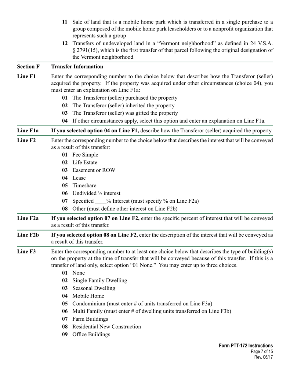 Download Instructions for VT Form PTT172 Property Transfer Tax Return