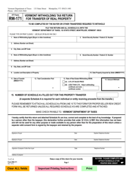 VT Form RW-171 Vermont Withholding Tax Return for Transfer of Real Property - Vermont