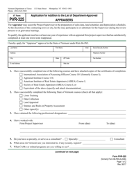 VT Form PVR-325 Application for Addition to the List of Department-Approved Appraisers - Vermont