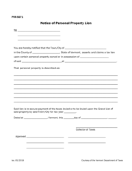 Document preview: VT Form PVR-5071 Notice of Personal Property Lien - Vermont