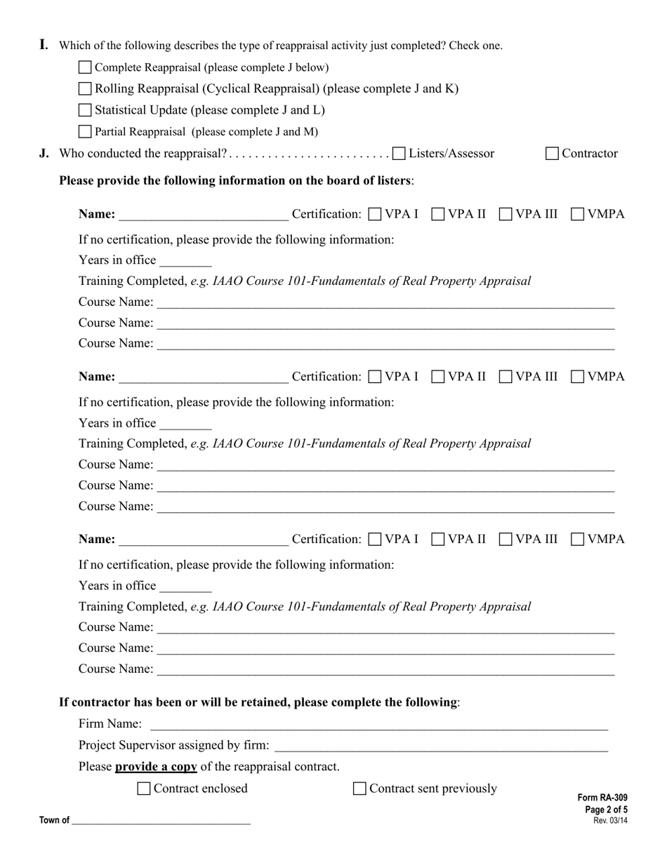 VT Form RA-309 Detailed Reappraisal Compliance Report - Vermont, Page 2