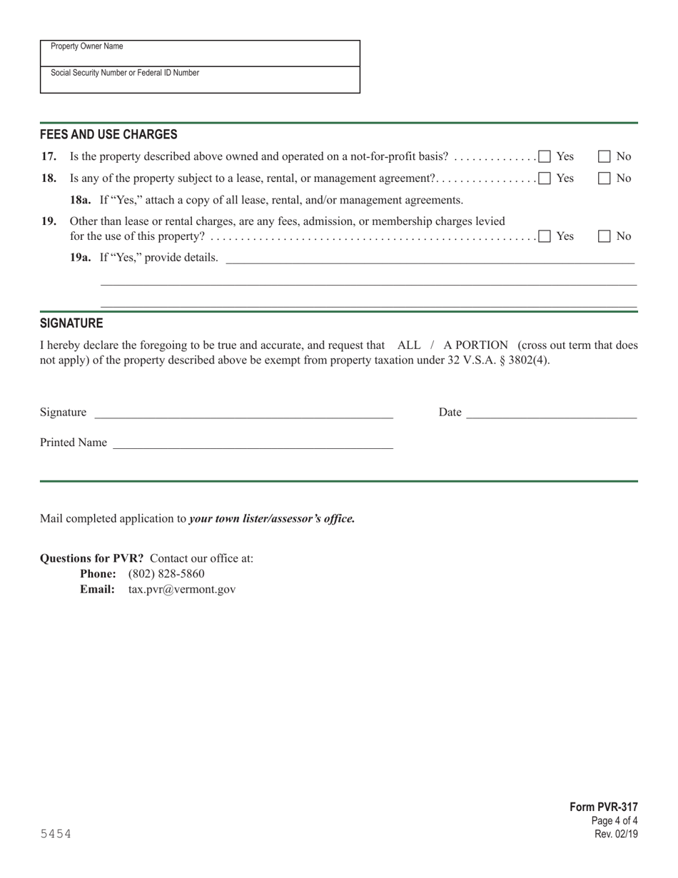 VT Form PVR-317 Vermont Property Tax Public, Pious, or Charitable Exemption - Vermont, Page 6