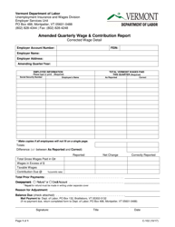 Document preview: DOL Form C-102 Amended Quarterly Wage & Contribution Report - Vermont