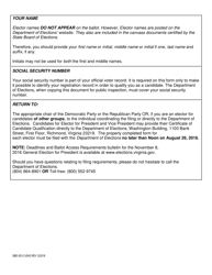 Form SBE-501(1)/543 Certificate of Candidate Qualification - Elector for President and Vice President - Virginia, Page 2