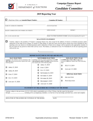 Document preview: Form CFDA-947.6 Campaign Finance Report for a Candidate Committee - Virginia