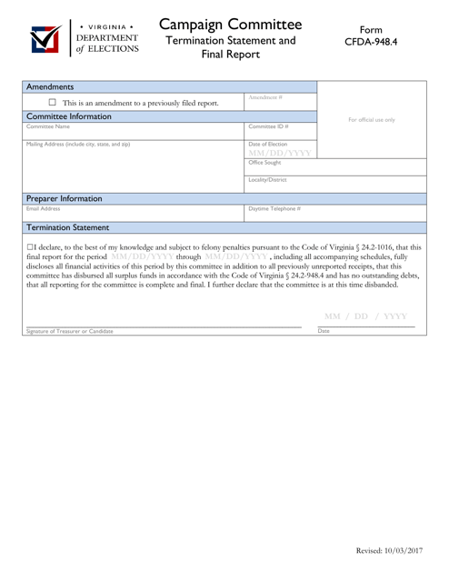 Form CFDA-948.4  Printable Pdf
