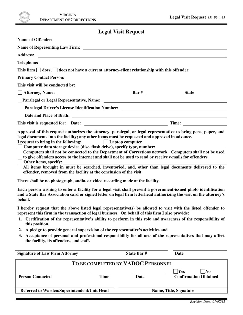 Form 3 Legal Visit Request - Virginia, Page 1