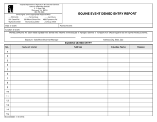 Document preview: Form VDACS-03029 Equine Event Denied Entry Report - Virginia