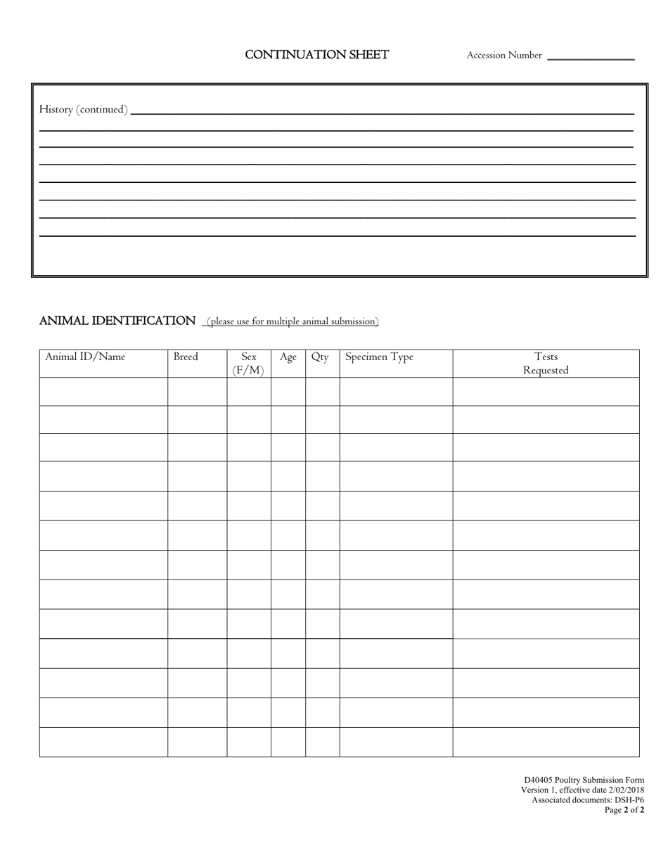 Form D40405 Poulrty Necropsy / Tissue Sumbission Form - Virginia, Page 2