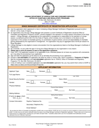 Form 402 Bingo Manager Certificate of Registration Application - Virginia