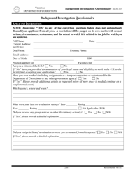 Background Investigation Questionnaire - Virginia, Page 2