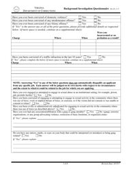 Background Investigation Questionnaire - Virginia, Page 3
