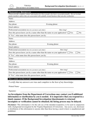 Background Investigation Questionnaire - Virginia, Page 8