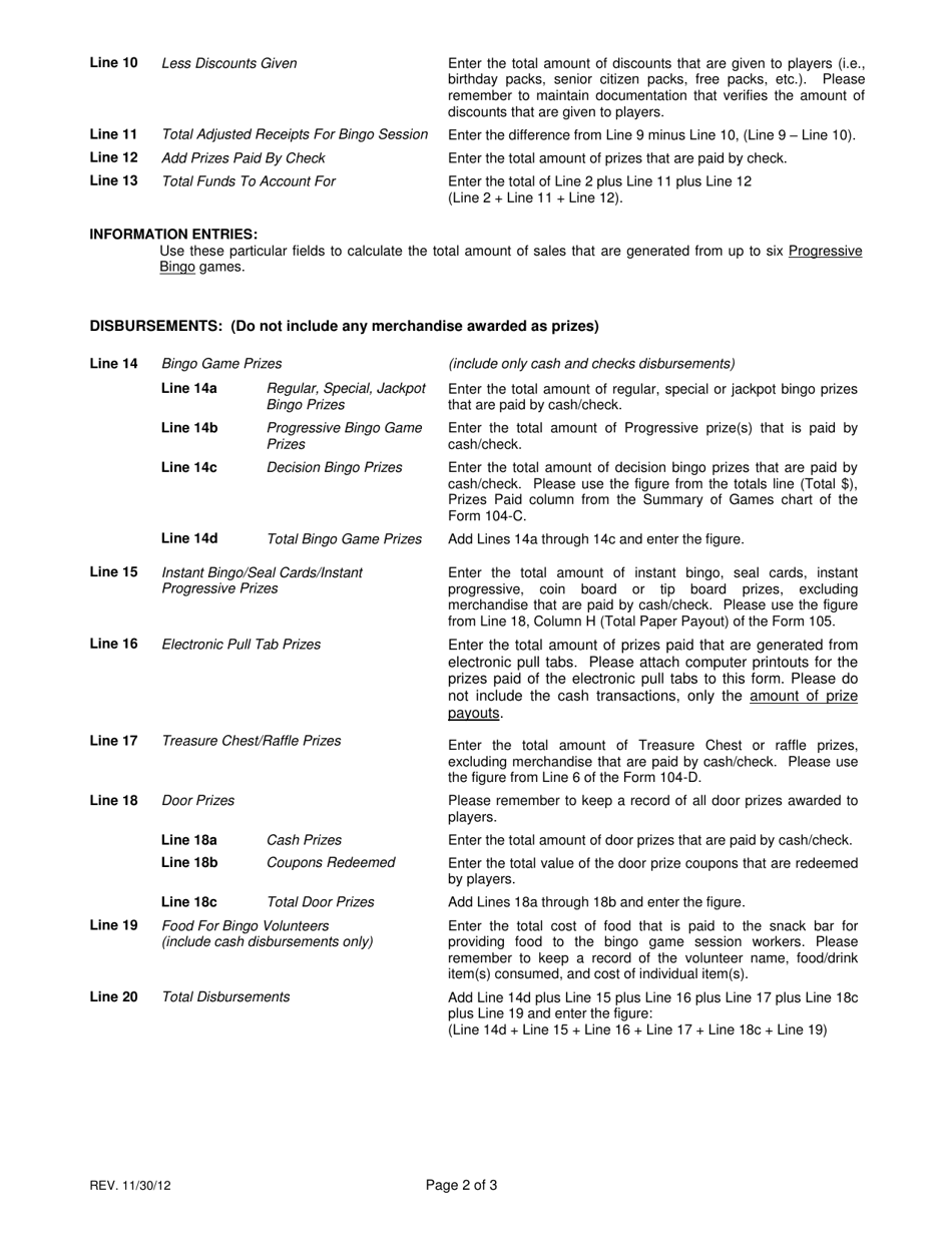 Instructions for Form 103 Bingo Session Reconciliation Summary - Virginia, Page 2