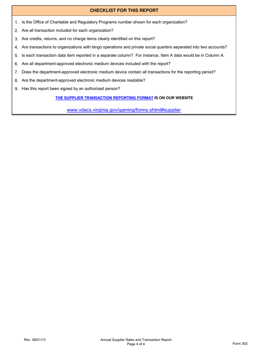 Form 302 Annual Supplier / Manufacturer Sales and Transaction Report - Virginia, Page 4