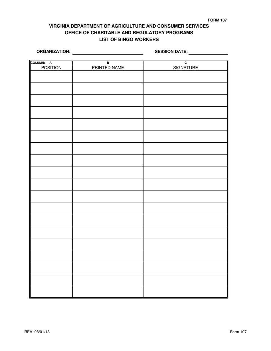 Form 107 - Fill Out, Sign Online and Download Fillable PDF, Virginia ...