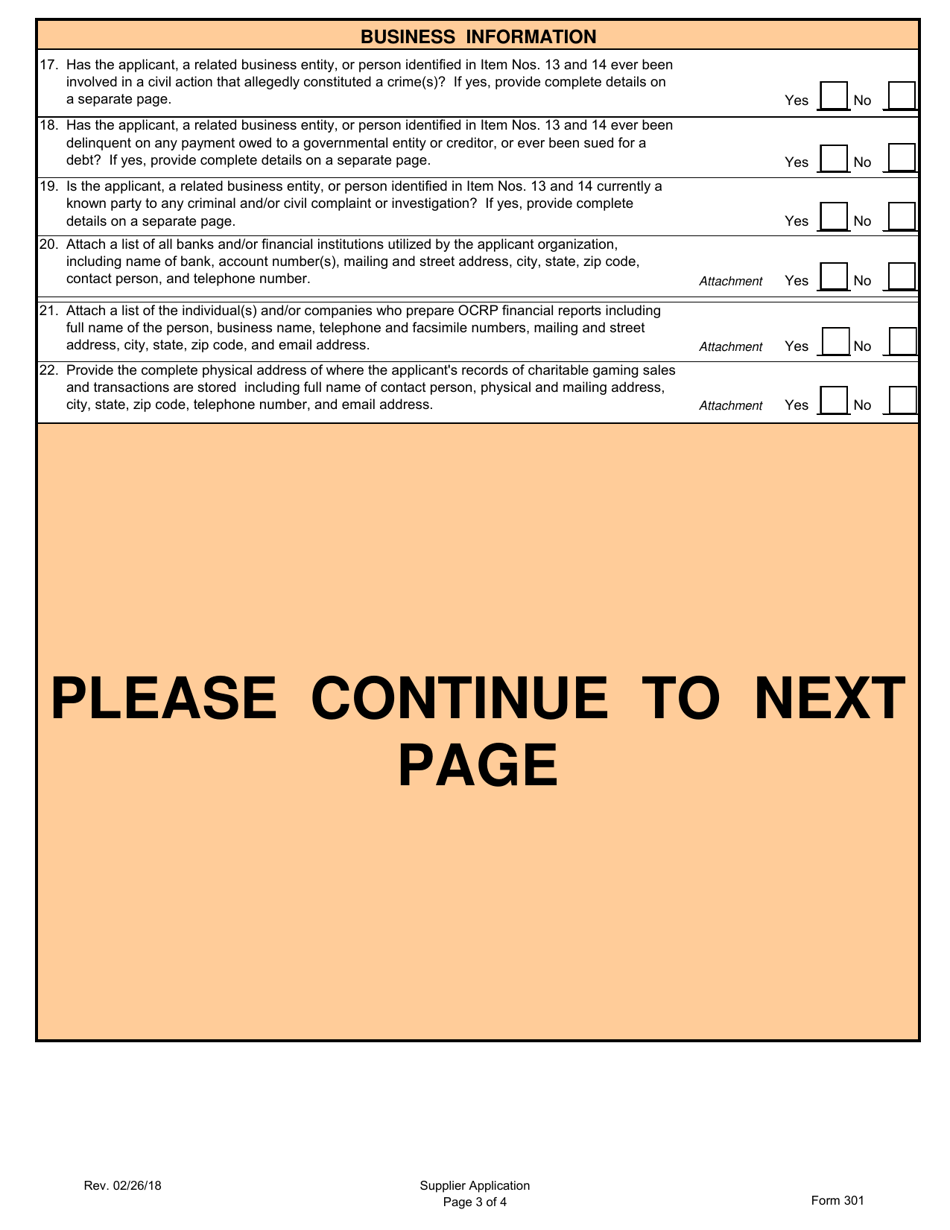 Form 301 Charitable Gaming Supplier Permit Application - Virginia, Page 3