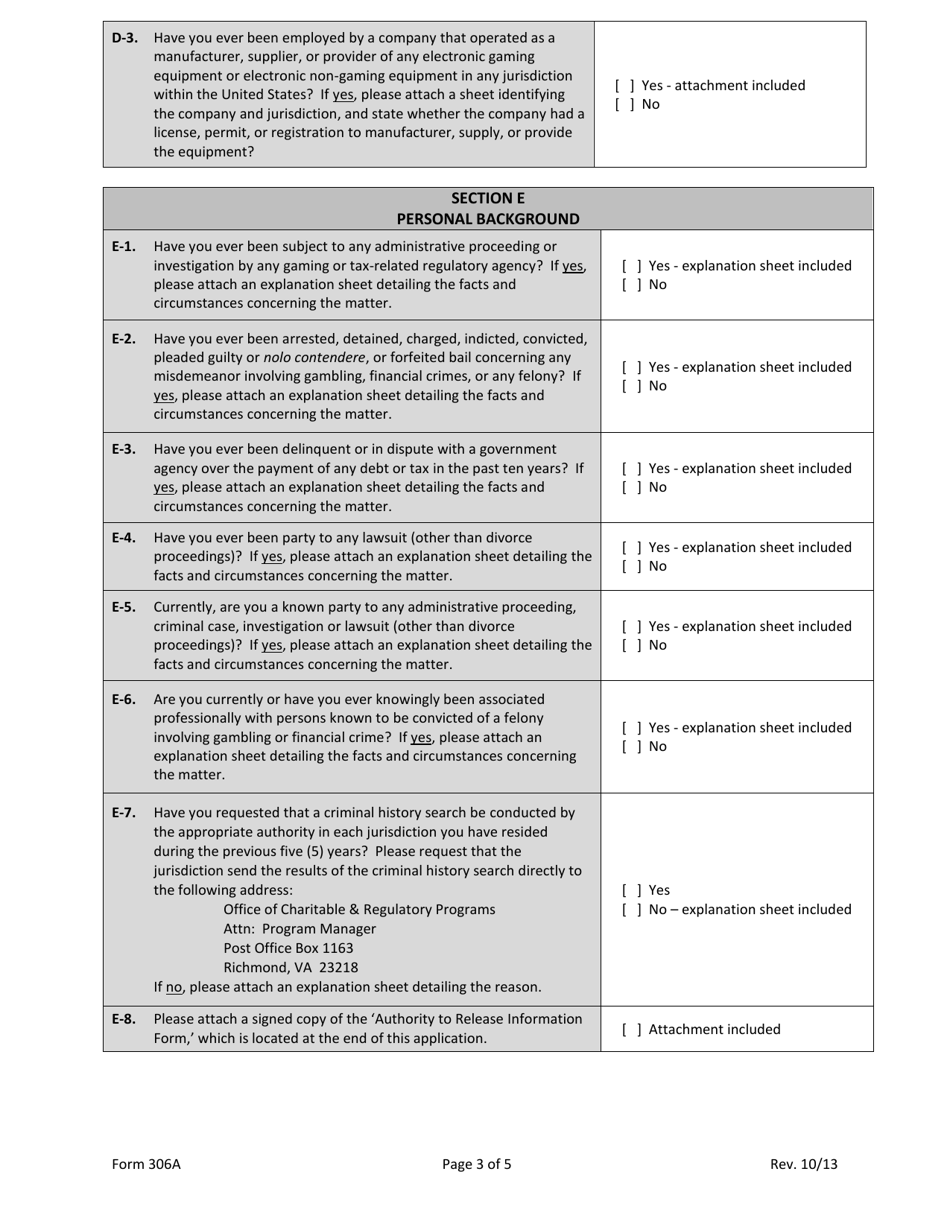 Form 306A Manufacturer of Electronic Pull-Tab System Permit Renewal Application - Personal Information Form - Virginia, Page 3