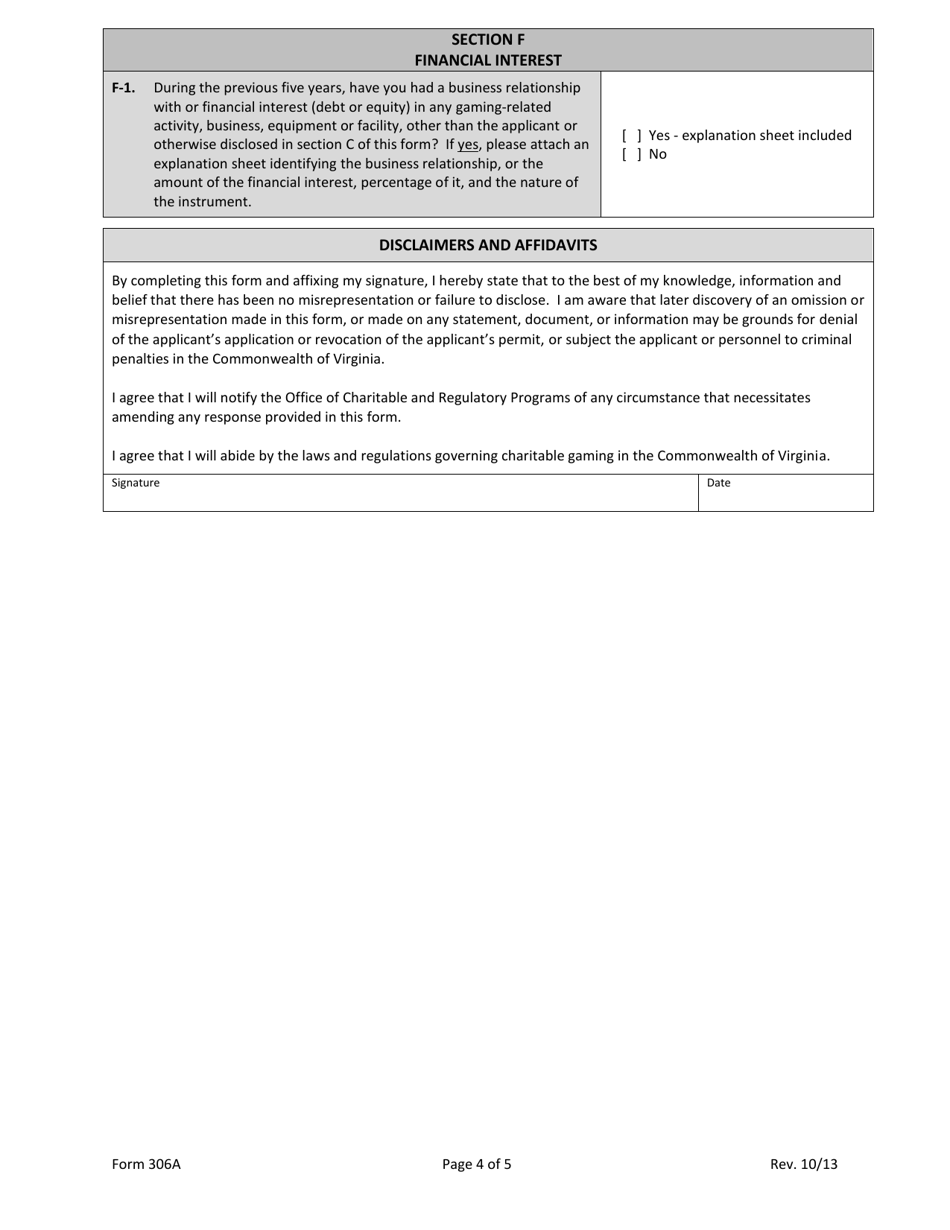 Form 306A Manufacturer of Electronic Pull-Tab System Permit Renewal Application - Personal Information Form - Virginia, Page 4