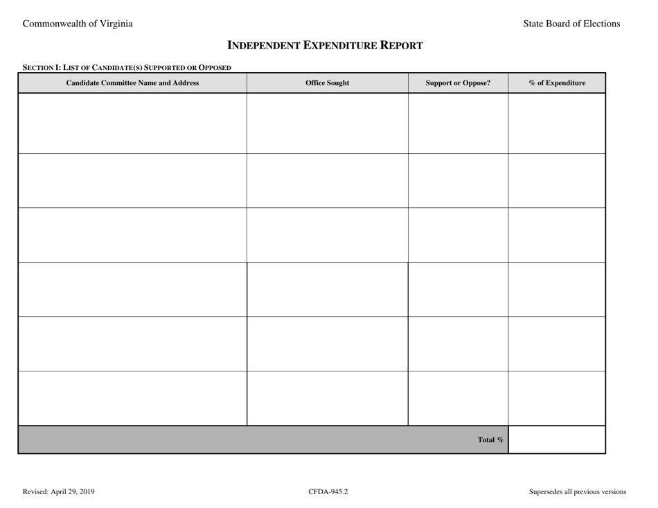 Form CFDA-945.2 Independent Expenditure Report - Virginia, Page 2