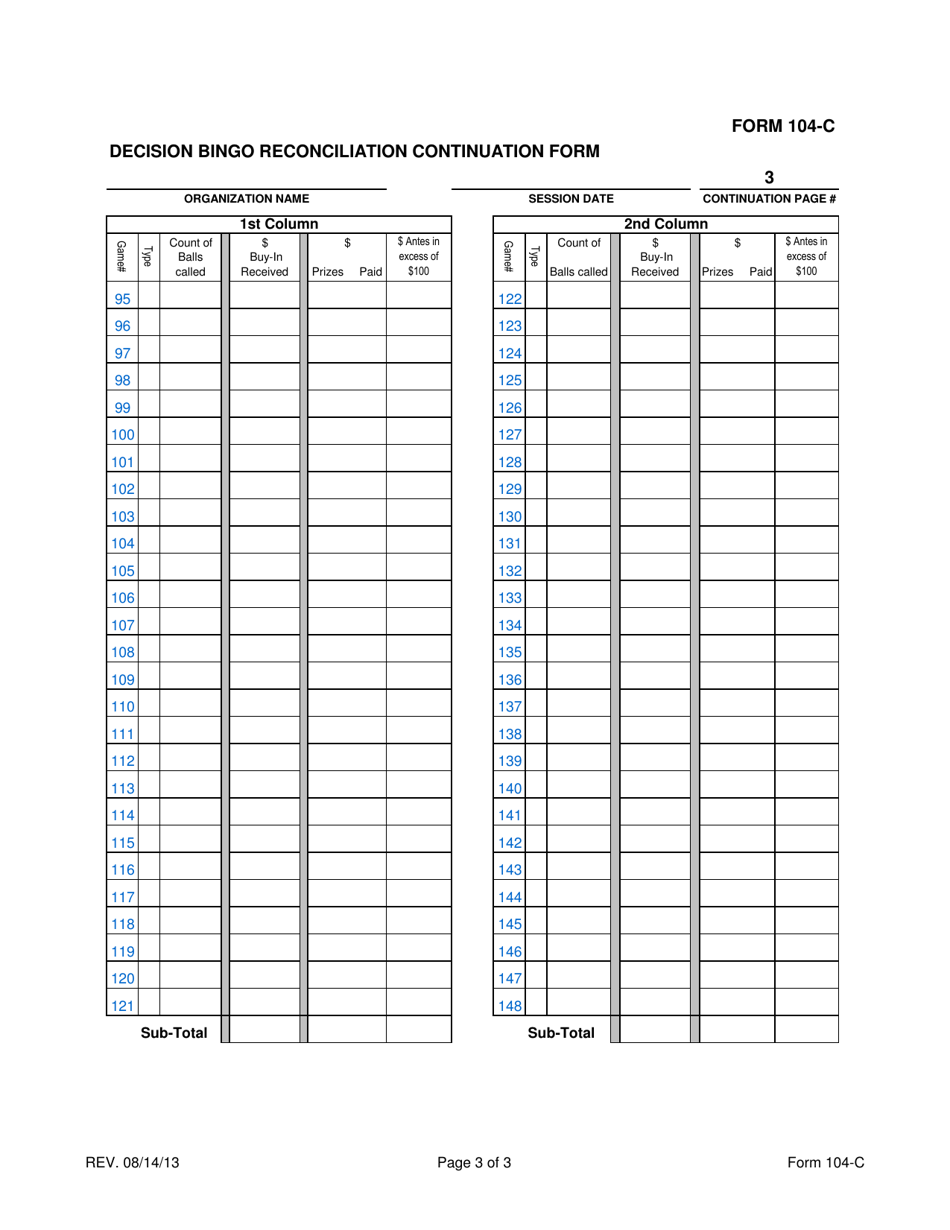Form 104-C Decision Bingo Reconciliation Form - Virginia, Page 3
