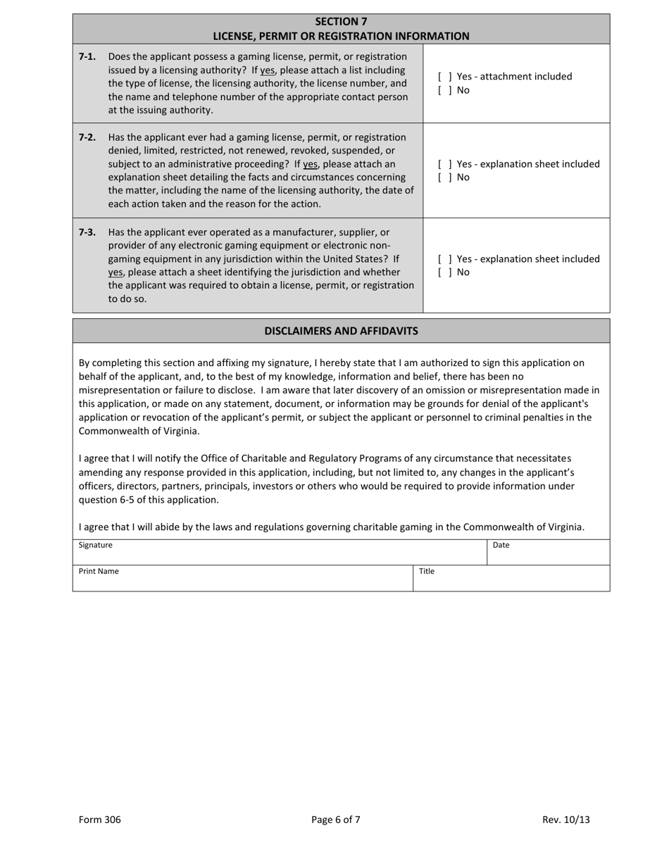 Form 306 Manufacturer of Electronic Pull-Tab System Permit Renewal Application - Virginia, Page 6