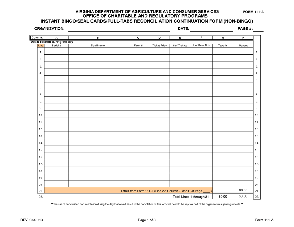 Form 111-A - Fill Out, Sign Online and Download Fillable PDF, Virginia ...