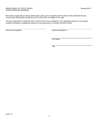 Form OCRP-73 Irrevocable Letter of Credit - Credit Services Business - Virginia, Page 2