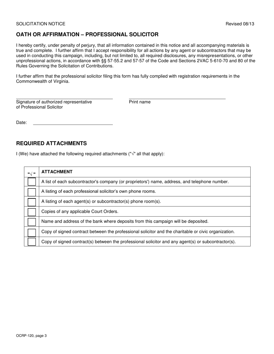 Form OCRP-120 Solicitation Notice - Virginia, Page 3