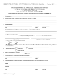 Form OCRP-103 Registration Statement for a Professional Fundraising Counsel - Virginia, Page 2