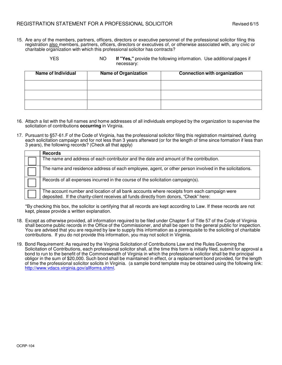 Form OCRP-104 Registration Statement for a Professional Solicitor - Virginia, Page 4