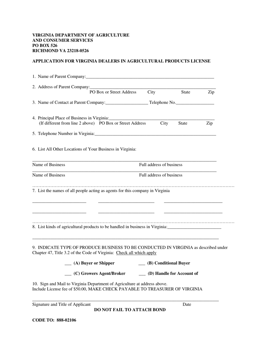 License Packet for Agricultural Products Dealer - Virginia, Page 2