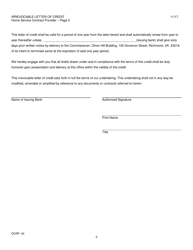 Form OCRP-43 (803) Home Service Contract Provider Line of Credit Form - Virginia, Page 2
