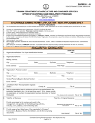 Form 201-N Charitable Gaming Permit Application - New Applicants Only - Virginia