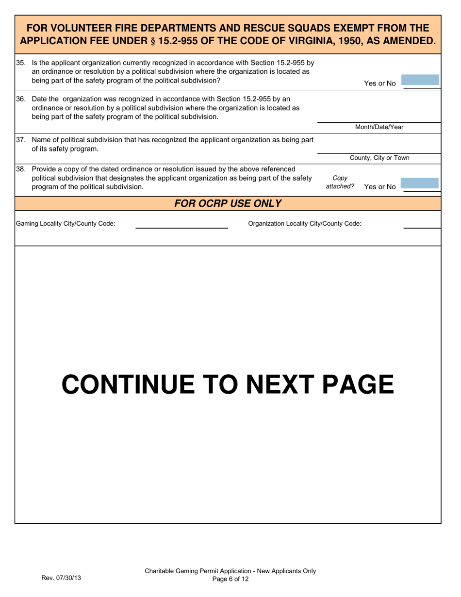Form 201-N Charitable Gaming Permit Application - New Applicants Only - Virginia, Page 6