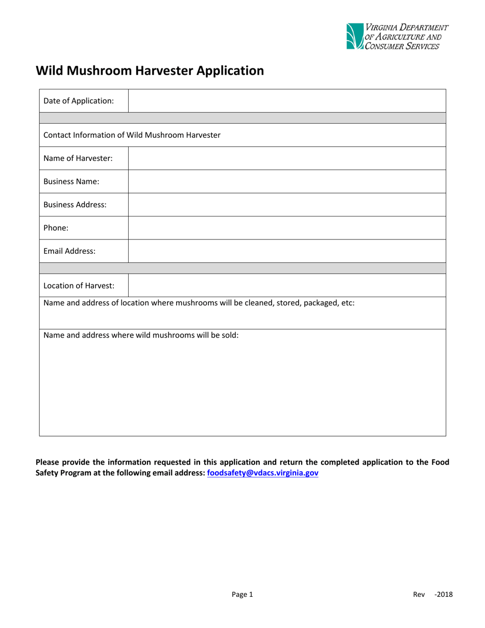 Wild Mushroom Harvester Application Form - Virginia, Page 1