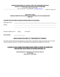 Form OCRP-100 Virginia Exemption Application for a Charitable or Civic Organization - Virginia