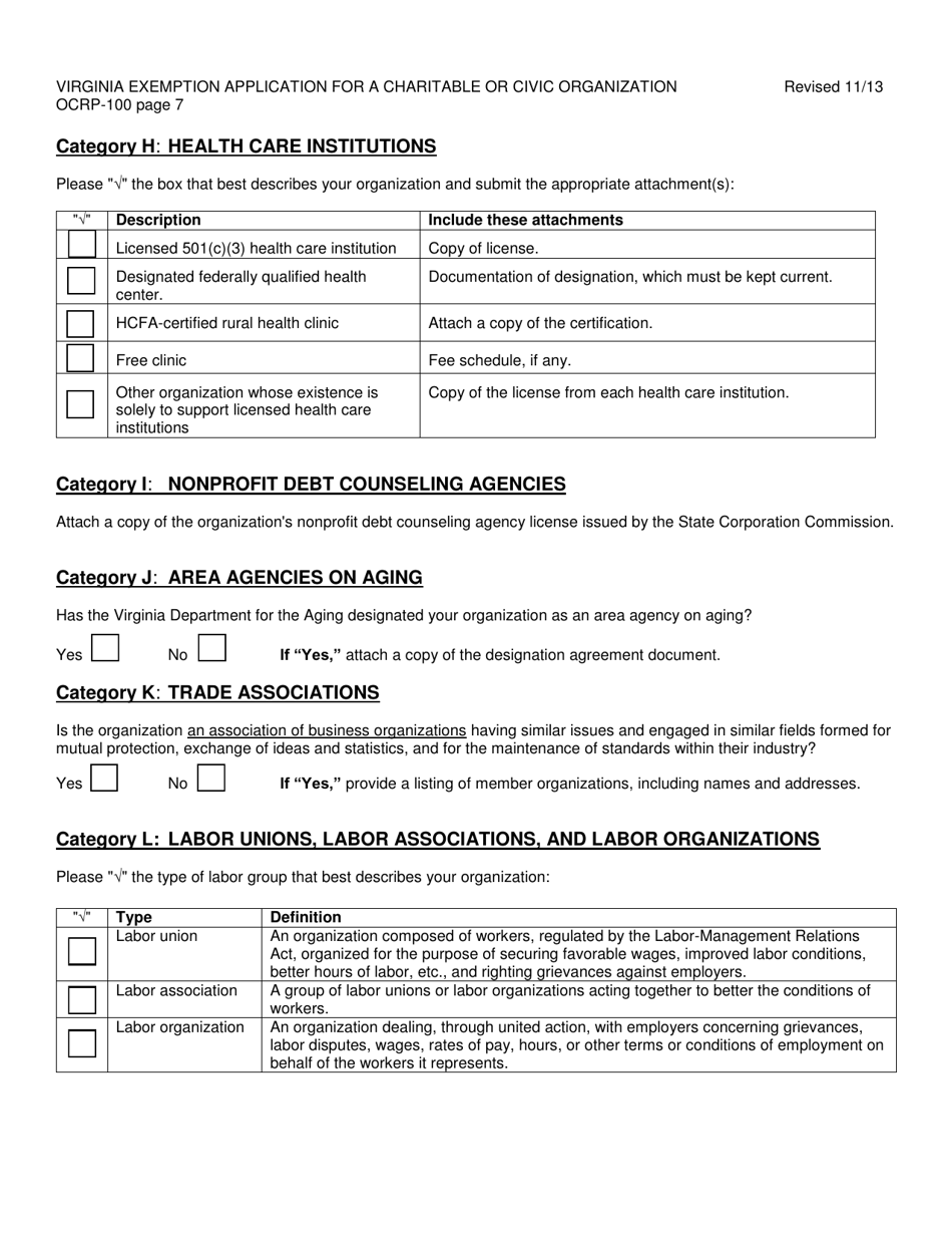 Form OCRP-100 Virginia Exemption Application for a Charitable or Civic Organization - Virginia, Page 8